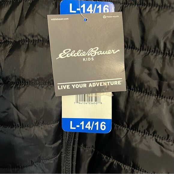 Eddie Bauer Kids Jacket Reversible Hooded Fleece Water-Resistant Boys Sz L Black - Picture 3 of 11